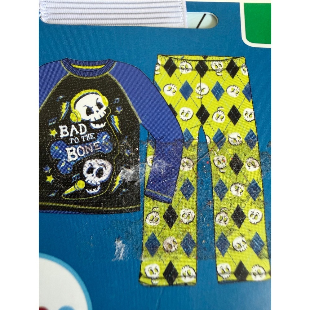 Circo Boys Bad to the Bone Pajama Set Size M 8 Skulls Argyle Fleece Blue Green - Picture 1 of 4